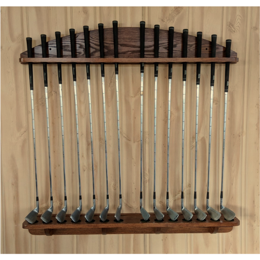 14-Club Solid Oak Golf Wall Display Rack