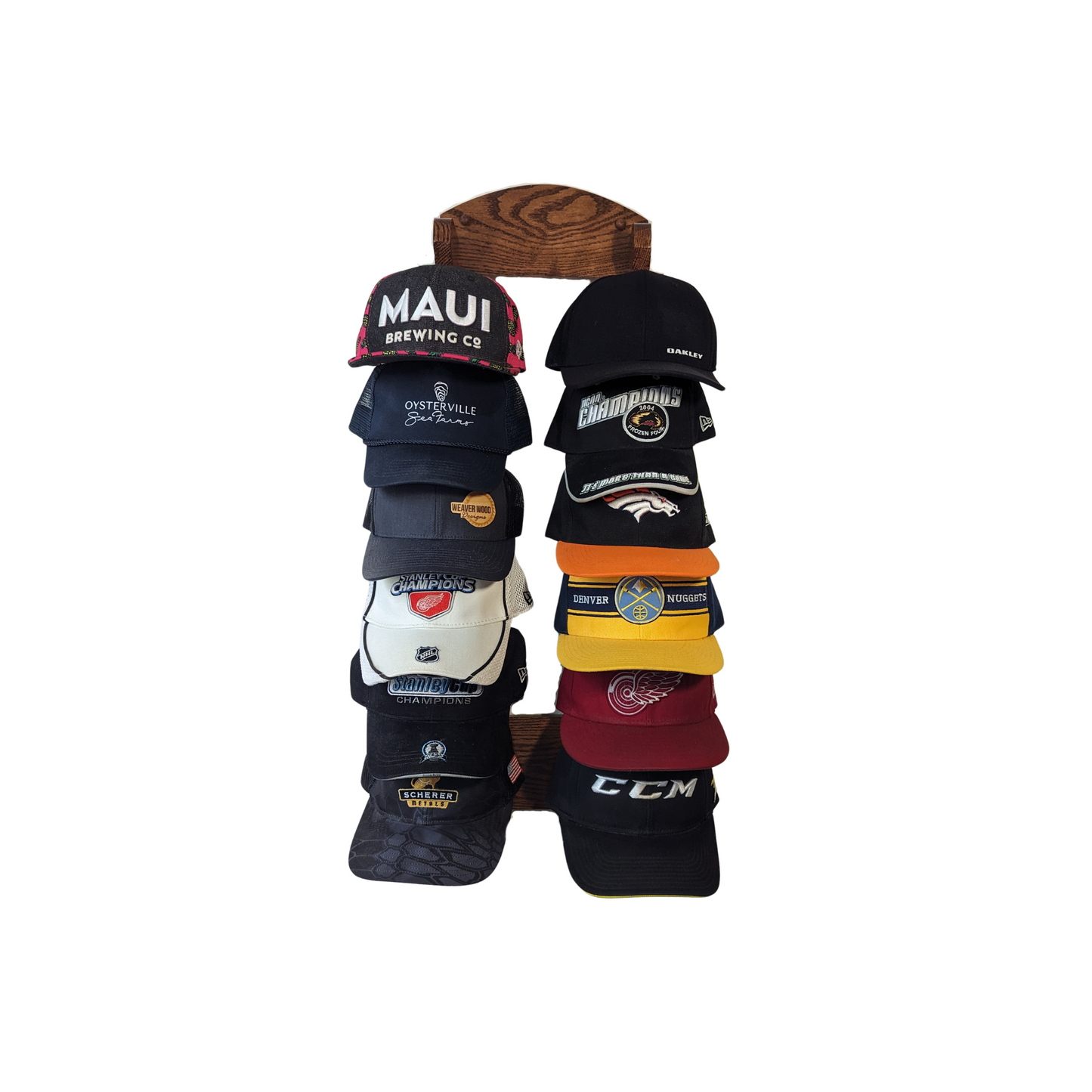 Hat Rack Solid Oak Wall Mount Baseball Cap Display Rack, Holds 12 Hats