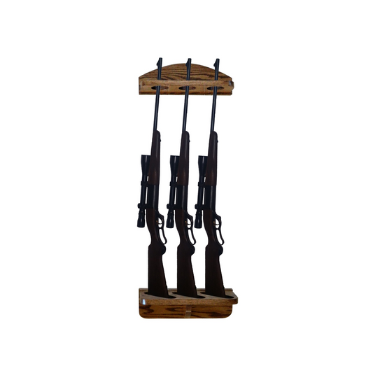 3-Gun Solid Oak Wall Display Gun Rack for Rifles and Shotguns