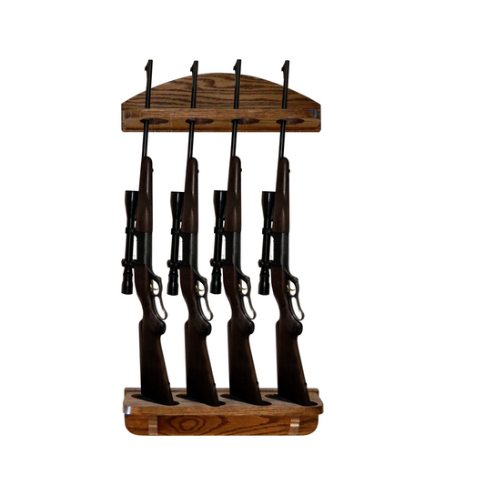 4 Gun Solid Oak Wall Display Gun Rack for Rifles and Shotguns