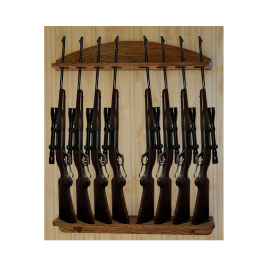 Gun Rack 8-Gun Solid Oak Wall Display for Rifles and Shotguns