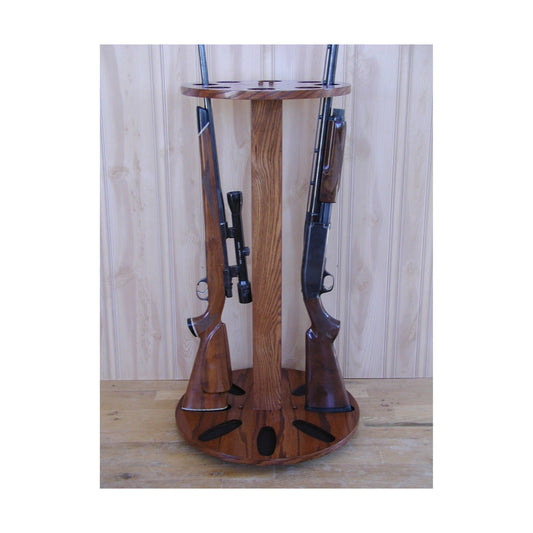 Rotating Gun Rack 8-Gun Oak Wood Display for Rifles and Shotguns