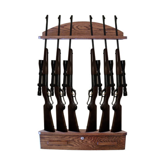 Gun Rack with Locking Ammo Cabinet 6-gun Vertical Wall Display Solid Oak