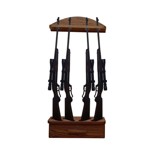 Gun Rack with Locking Ammo Cabinet 4-gun Solid Oak Vertical Wall Display
