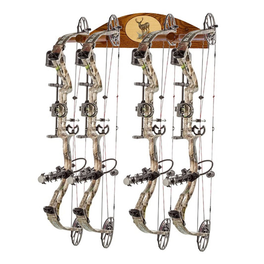 Personalized Compound Bow, Recurve, Solid Oak, 4-place, Wall Display Rack