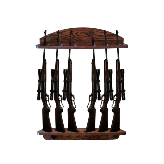 Gun Rack 6-gun Solid Oak Vertical Wall Display for Rifles and Shotguns