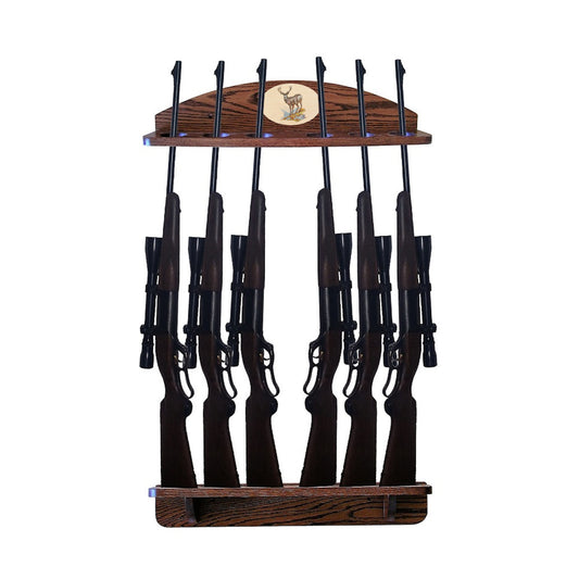 Personalized 6-Gun Solid Oak Gun Rack for Rifles and Shotguns Wall Display