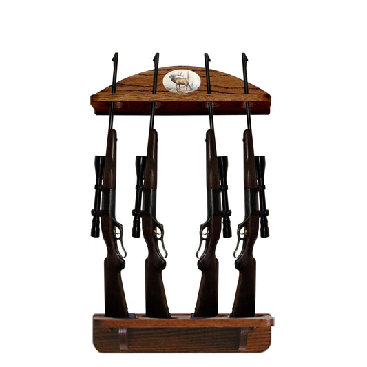 Personalized 4-Gun Solid Oak Gun Rack for Rifles and Shotguns Wall Display
