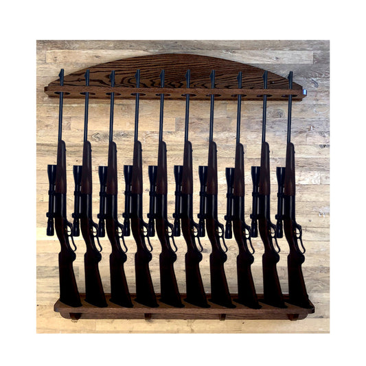 Gun Rack 10-Gun Solid Oak Wall Display for Rifles and Shotguns