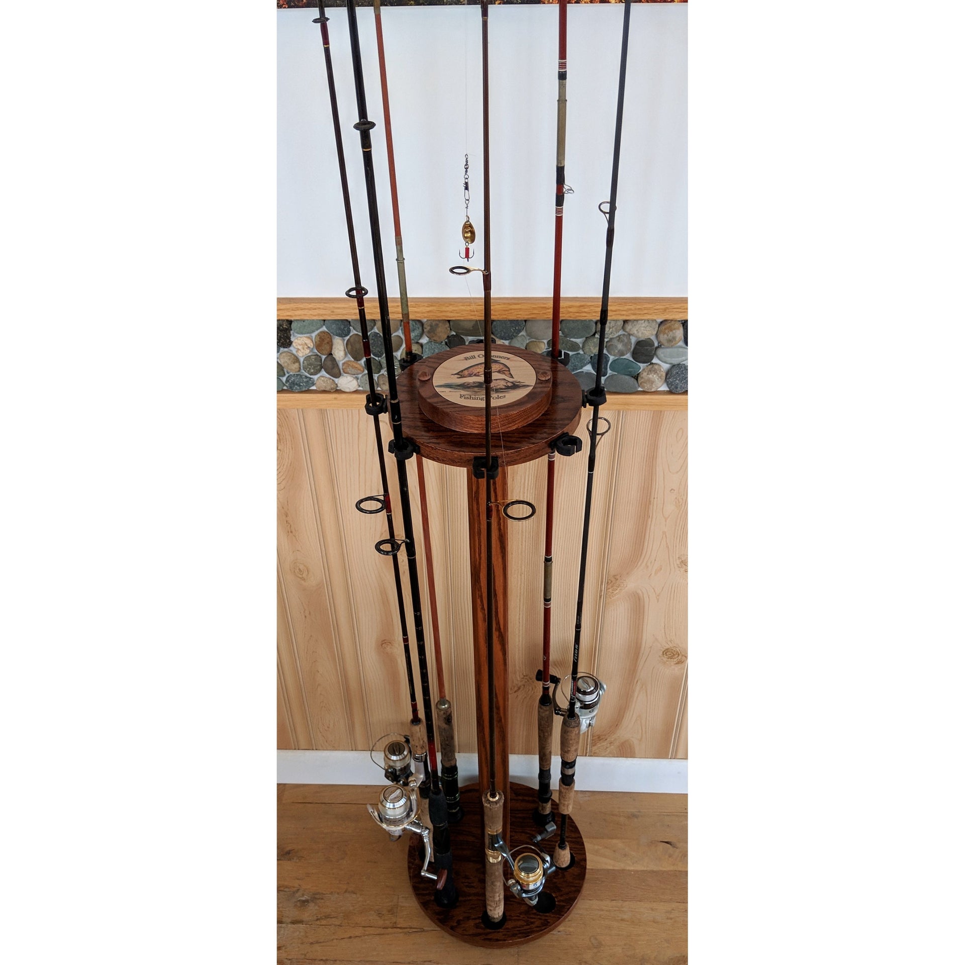 Personalized 8-Pole Oak Rotating Fishing Pole Display Rack – WWD Gifts